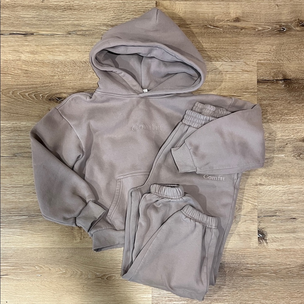 Kids Comfrt Hooded Sweatshirt & Jogger Set - Taupe